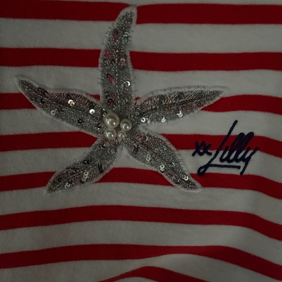 Lilly Pulitzer Red and White Striped Knit Top with sequined Starfish size M - Picture 4 of 6